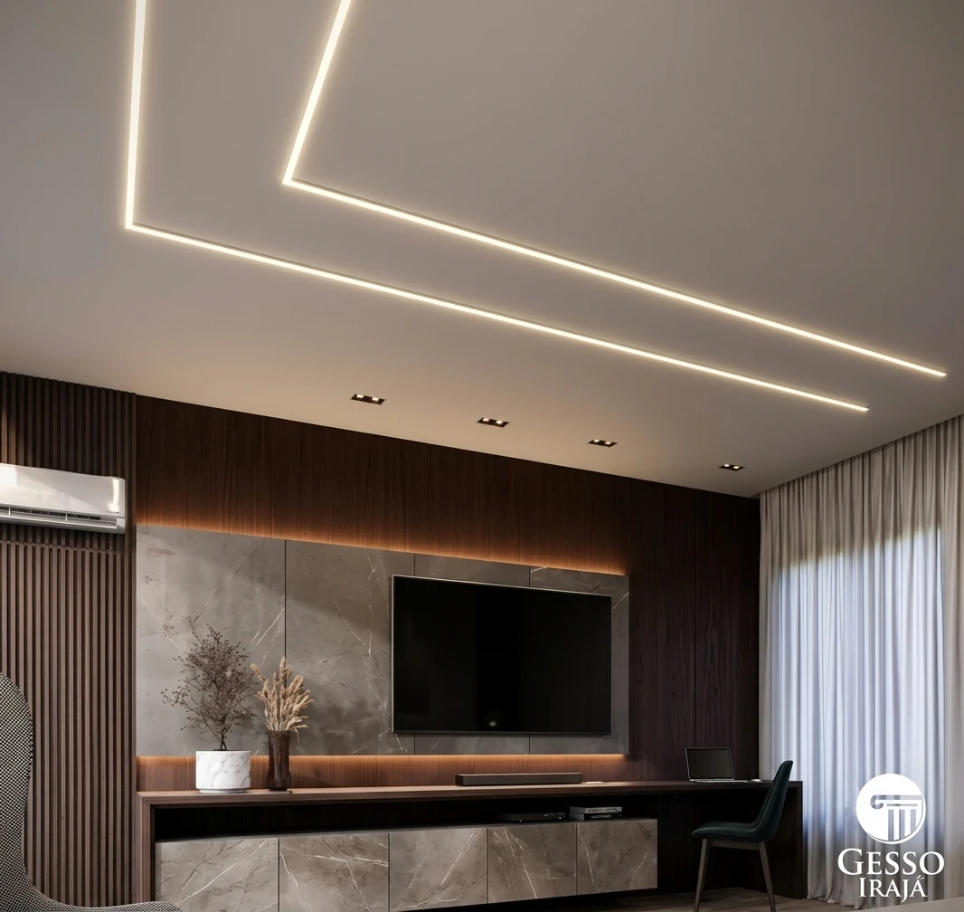 Rebaixamento de Teto em Gesso com Perfil de LED e Iluminação Planejada